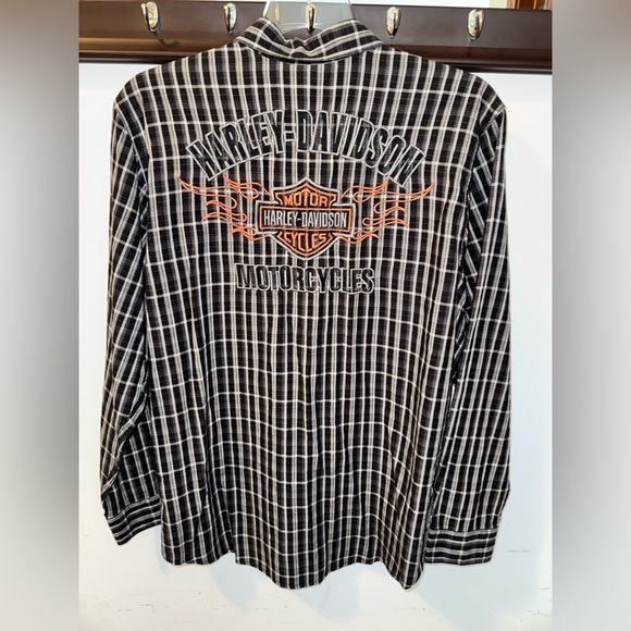 Harley-Davidson Other - Harley-Davidson Mens Flames Embroidered Plaid Long Sleeve Size Large